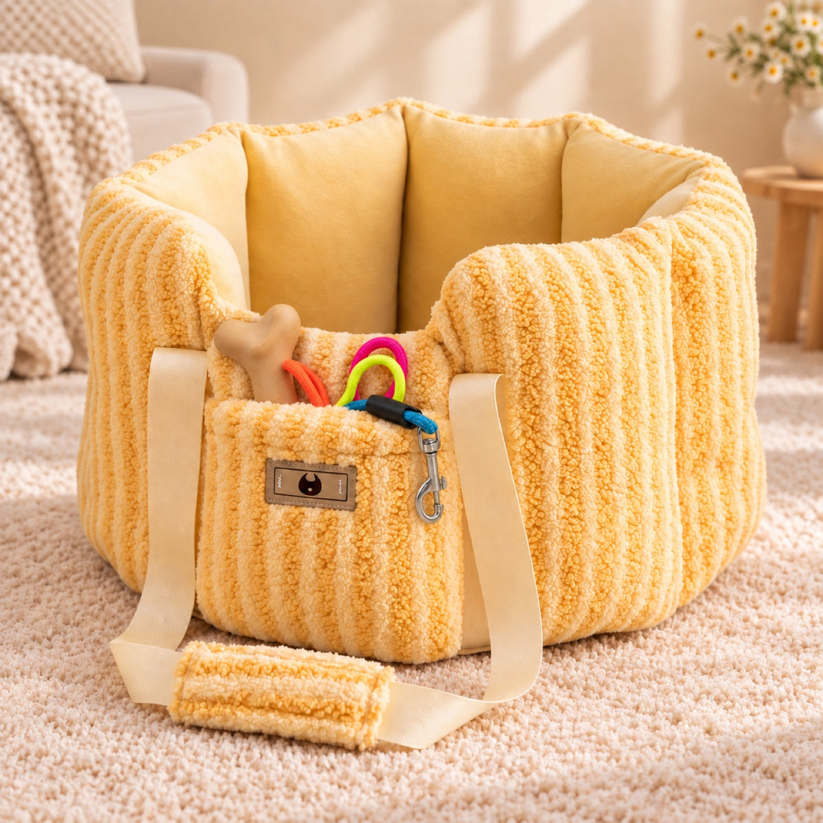 Dog Car Seat & Carrier Bag | Sunny Ride | Soft Plush & Carry Handles