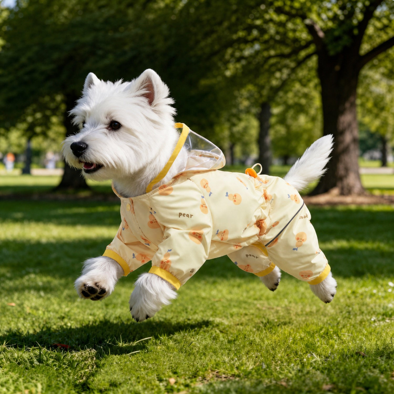Cartoon Print Dog Raincoat | Waterproof | Hooded Four-Leg Design