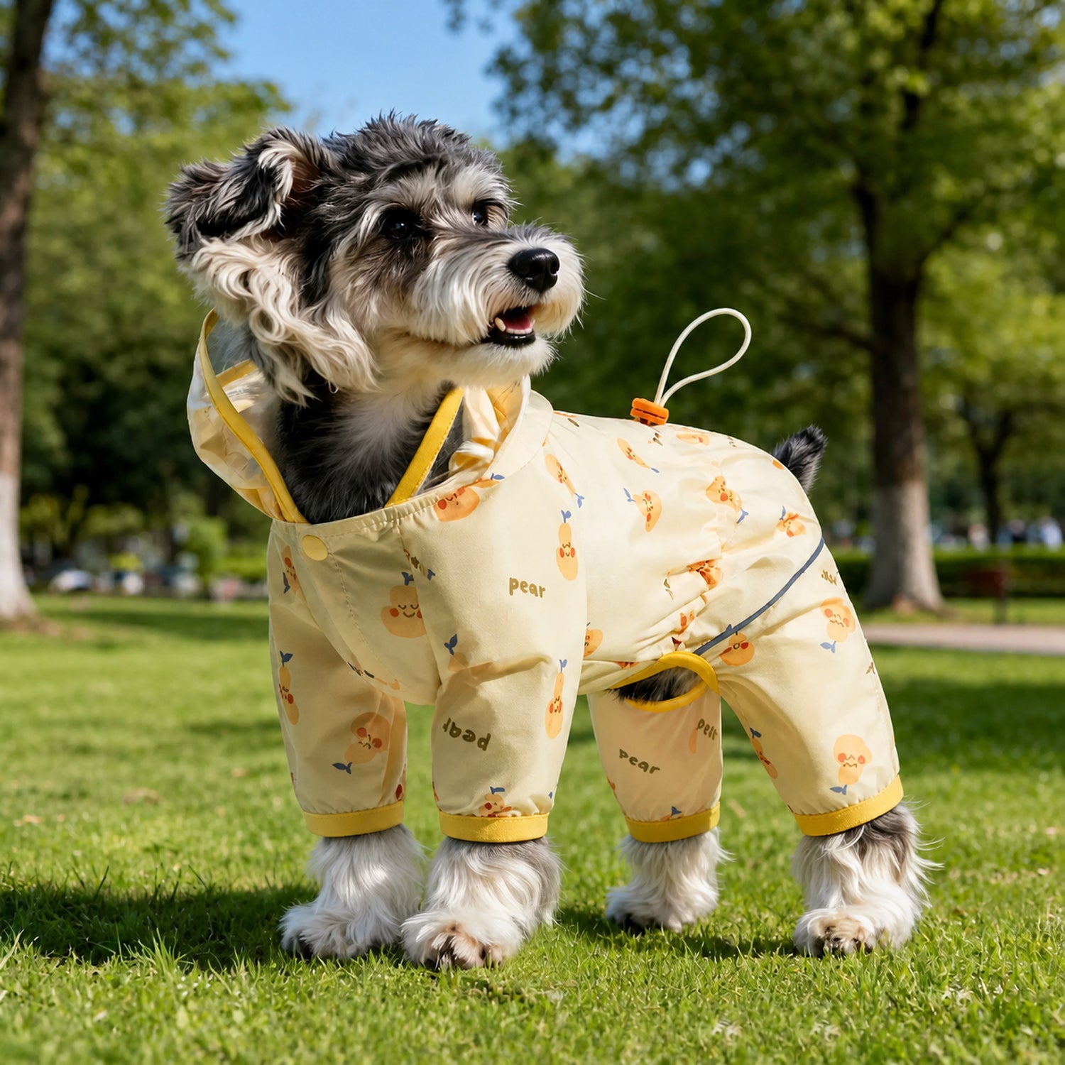 Cartoon Print Dog Raincoat | Waterproof | Hooded Four-Leg Design