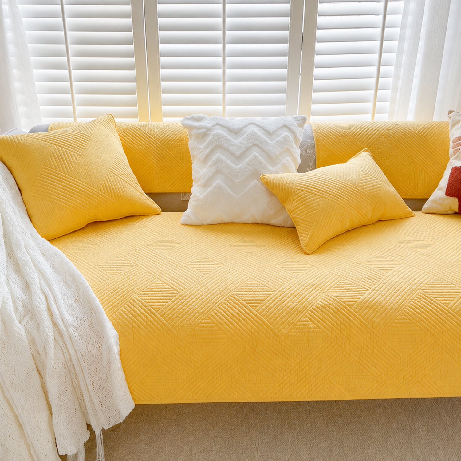 Diamond Weave Cotton Sofa Protector | Quilted Non-Slip Washable Cover