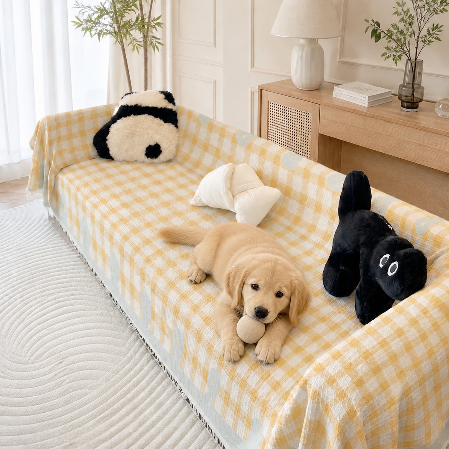 Pastel Gingham Waffle Sofa Throw | Non-Slip All-Season Sofa Protector