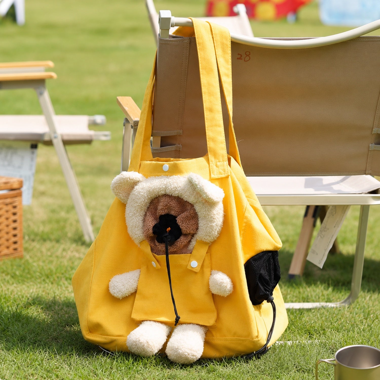 Foldable Bear Tote Pet Carrier | Canvas | Safety Tether & Storage Pocket