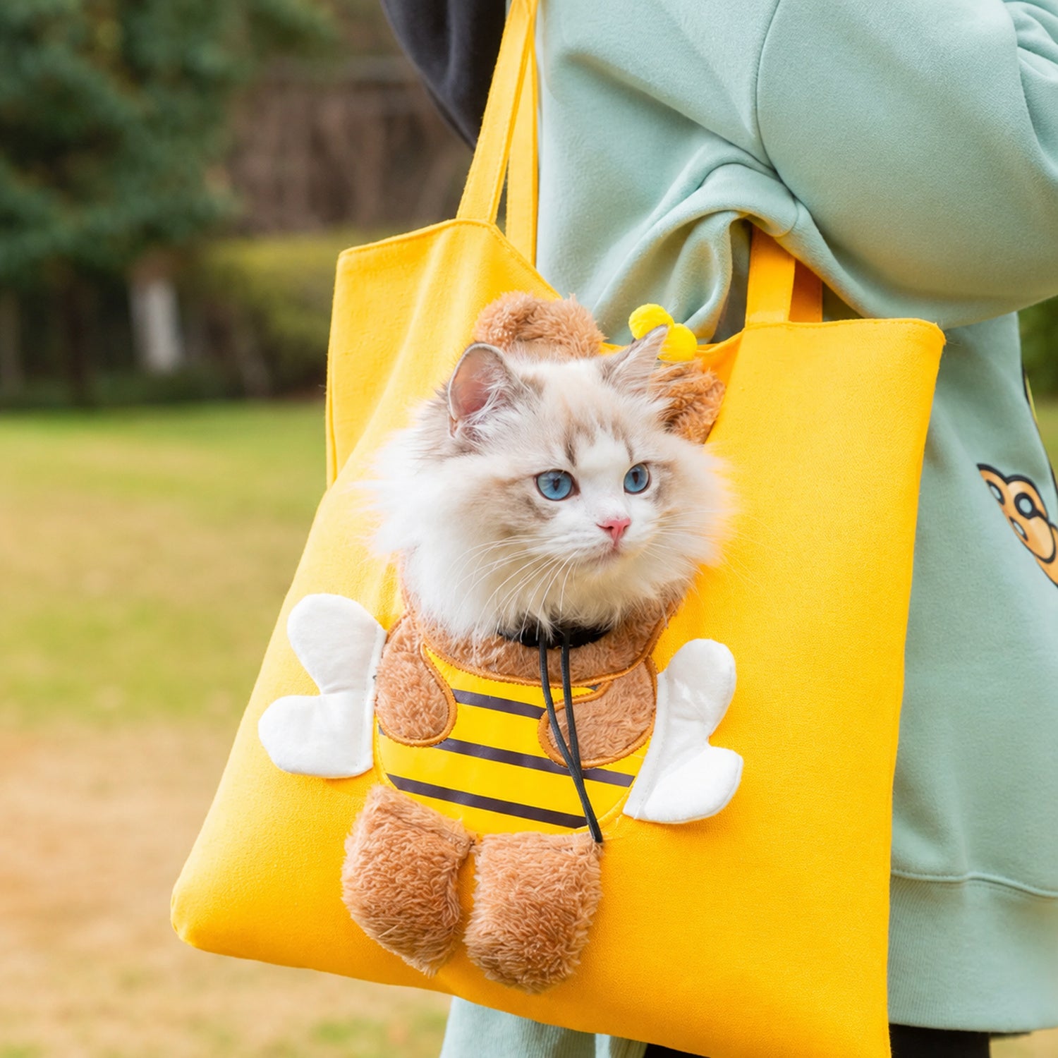 Novelty Pet Carrier Tote | Canvas Shoulder Bag | Adjustable Opening & Safety Clip