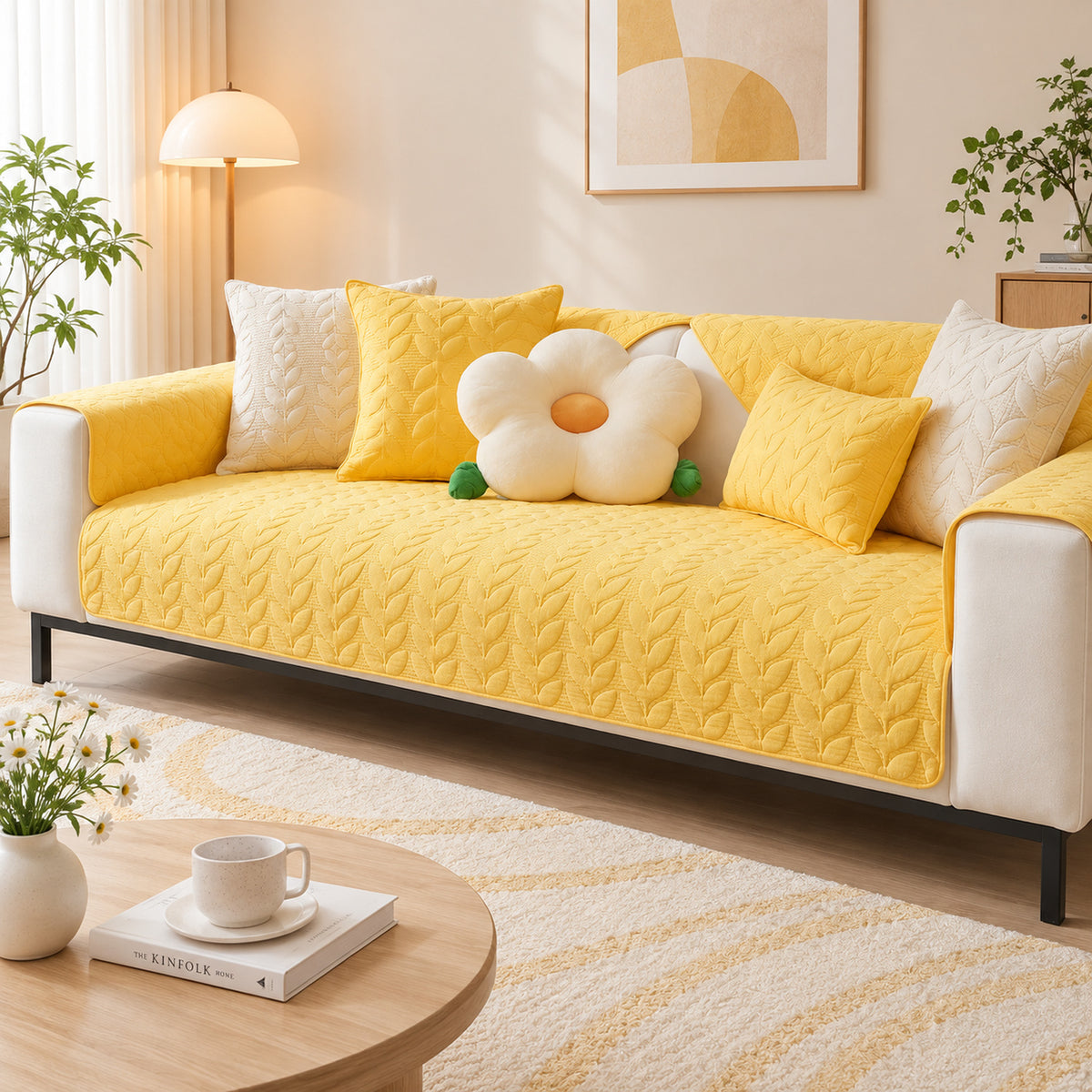 Leafy Vine Sofa Cover | Quilted Cotton | Non-Slip Sofa Protector