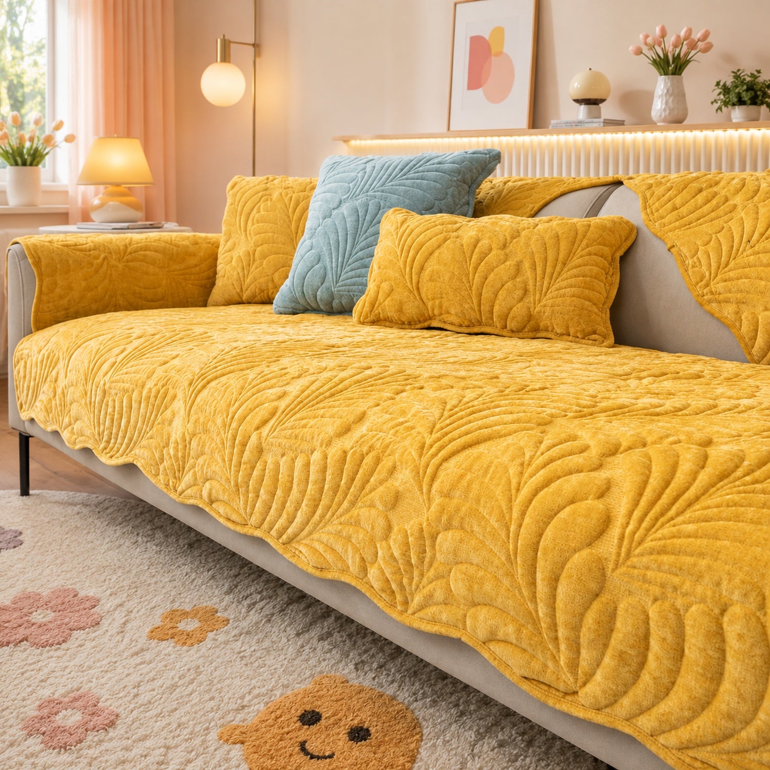 Leaf Sofa Protector | Non-Slip & Scratch-Resistant | Soft Plush Fleece